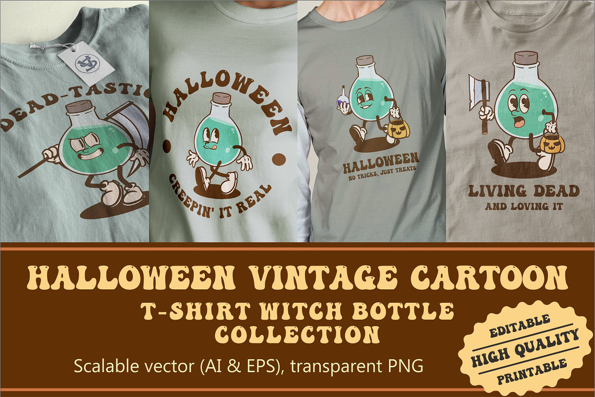 Halloween Bottle Vintage Cartoon, an Illustration by vectstudio (Photo 1 of 5)