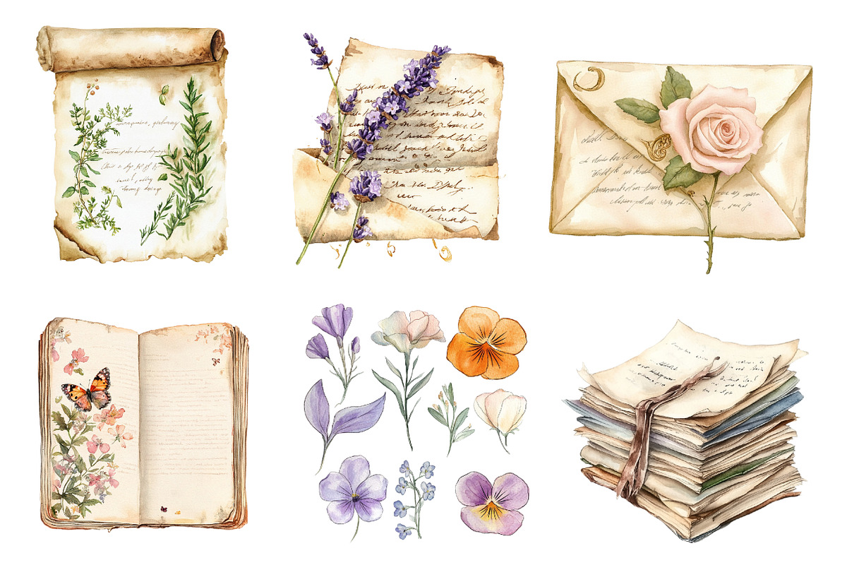 Watercolor Spring Old Paper Clipart, an Illustration by CreationArt (Photo 5 of 5)