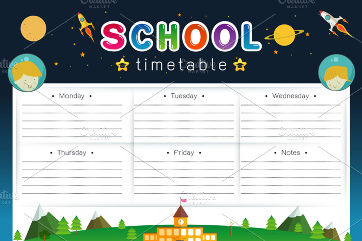 School Timetable, Schedule,Weekly, a Card Template by essense