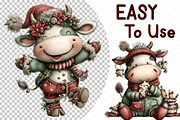 Christmas Funny Cow Clipart, an Illustration by cherrydesign (Thumbnail 4 of 4)