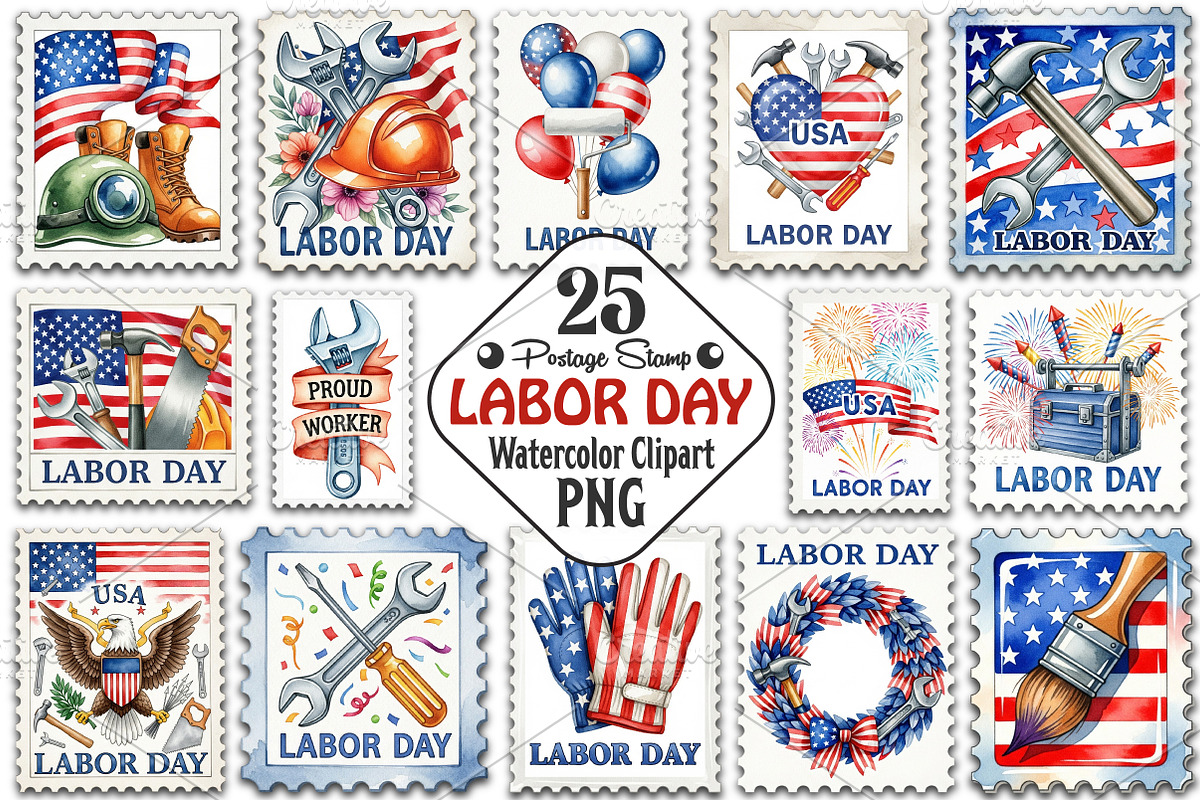 Labor Day Postage Stamp Clipart, an Illustration by RobertsArt (Photo 1 of 5)
