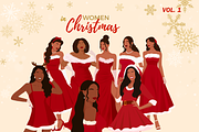 Black Women in Christmas Clipart set, a Seasonal Illustration by Made bynath (Thumbnail 1 of 3)