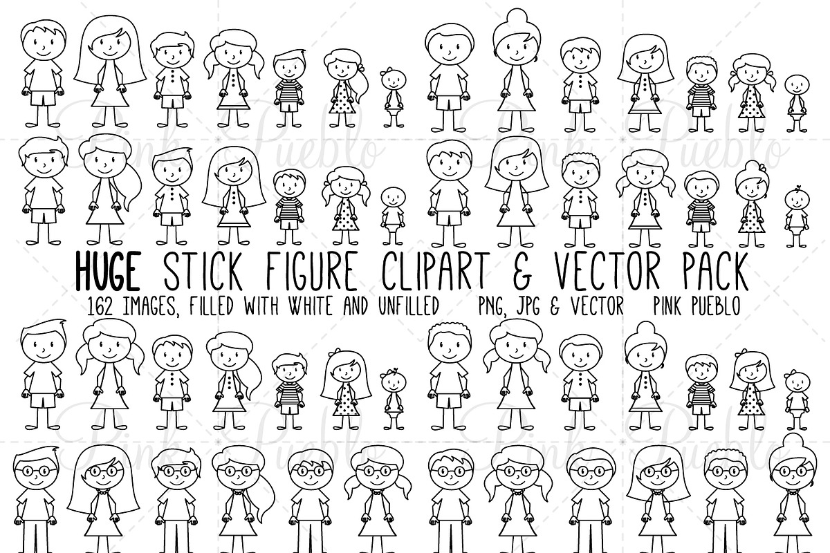 HUGE Stick Figure Clipart/Vector Set, a Person Illustration by PinkPueblo, image size:1200x800