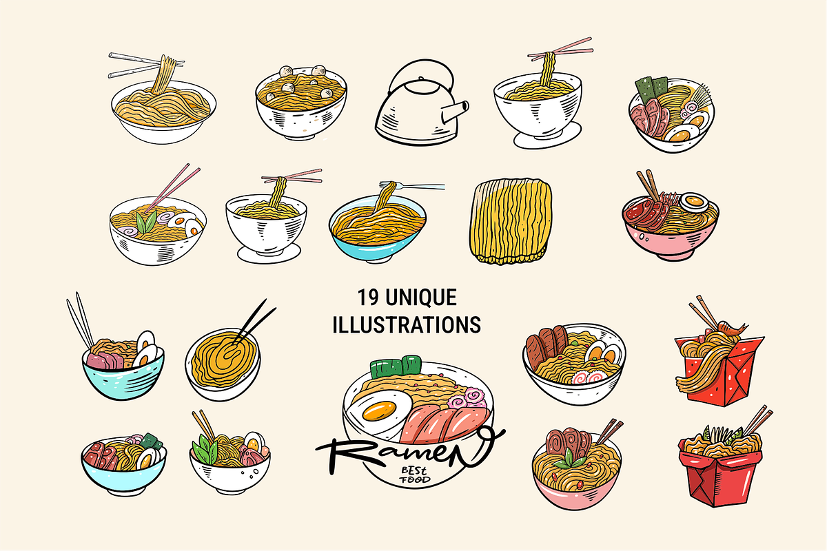 Ramen & Noodle Doodles Clipart, a Food Illustration by Oktyabr (Photo 2 of 5)