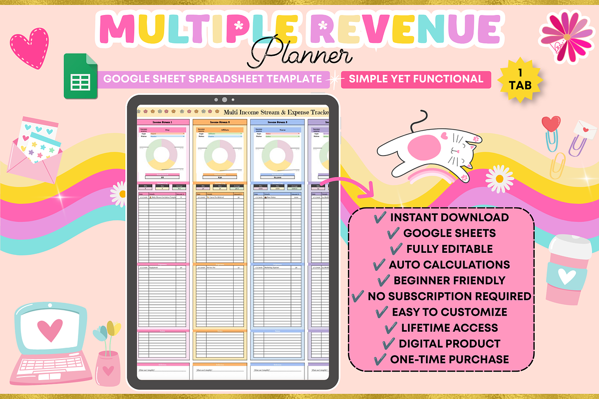 Multiple Revenue Planner Spreadsheet, a Stationery Template by bellaROSEworkshop (Photo 2 of 5)
