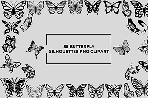 55 Butterfly Silhouettes PNG Clipart