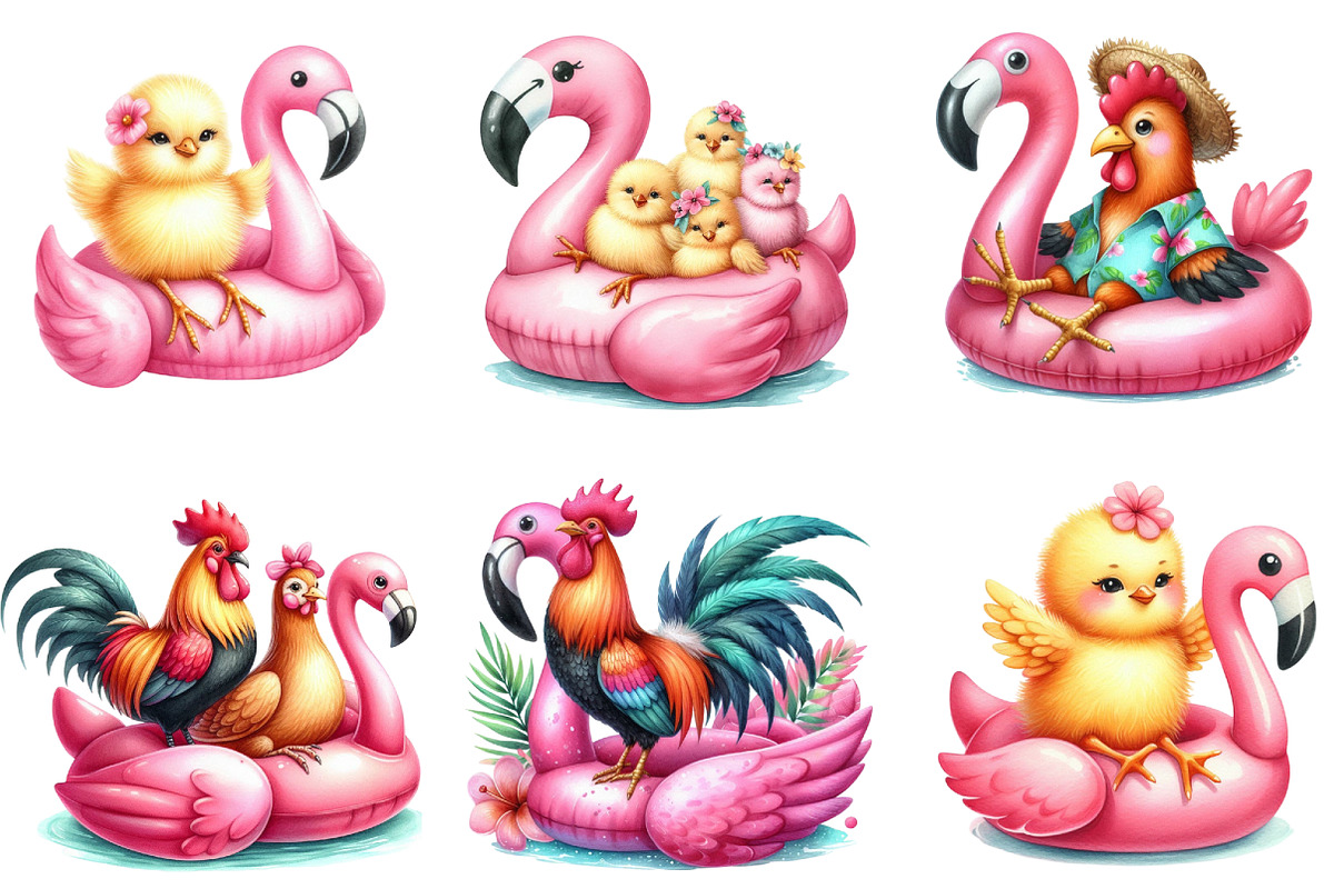 Cute Chicken's on Flamingo Floats Cl, an Illustration by DreamArtGraphic (Photo 2 of 4)