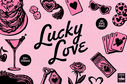 Lucky Love Retro Valentines Graphics, a Seasonal Illustration by Eldorado Design Co.