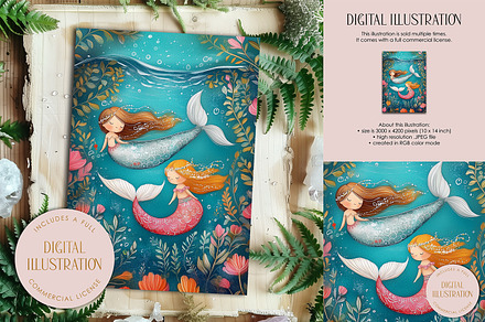 Playing Mermaids Illustration