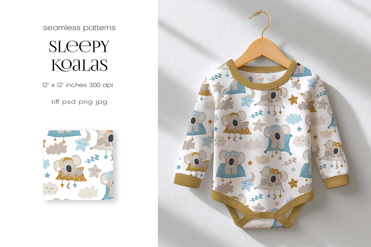 Sleepy Koalas – Seamless Patterns, a Pattern Graphic by PROTEA Watercolor Studio (Photo 4 of 8)