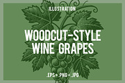 Woodcut-Style Wine Grapes, a Food Illustration by Electric Ink (Thumbnail 1 of 2)