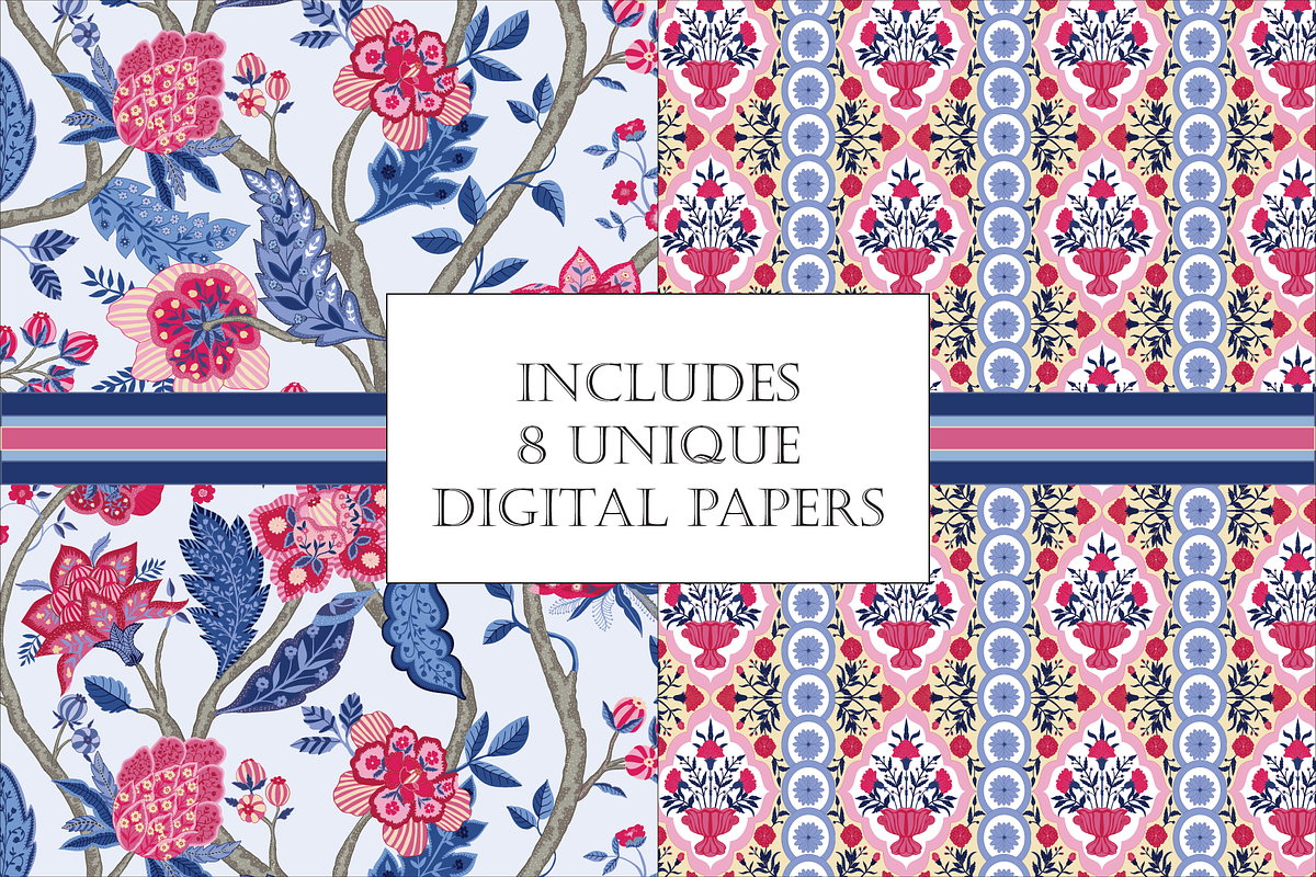 Indian Floral Patterns Shalimar Pink, a Pattern Graphic by RachelStudio (Photo 2 of 10)