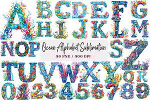 Ocean Alphabet Sublimation Clipart P, an Illustration by DreamArtGraphic