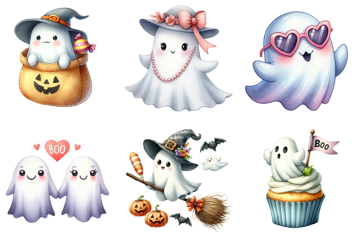 Watercolor Halloween Cute Ghost, an Illustration by DreamArtGraphic (Photo 3 of 5)