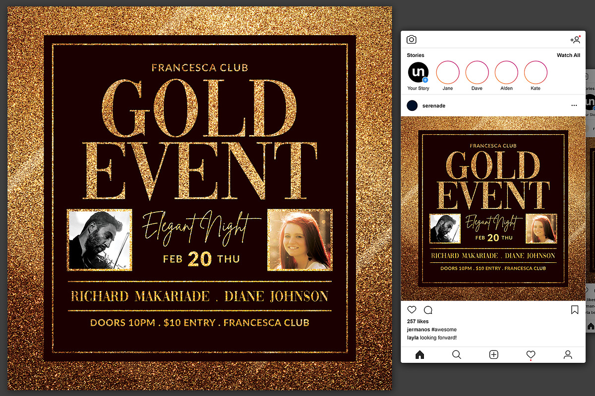 Gold Event Flyer, a Flyer Template by KiraYamato Design Studio