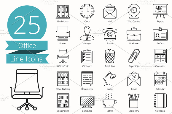 25 Office Line Icons
