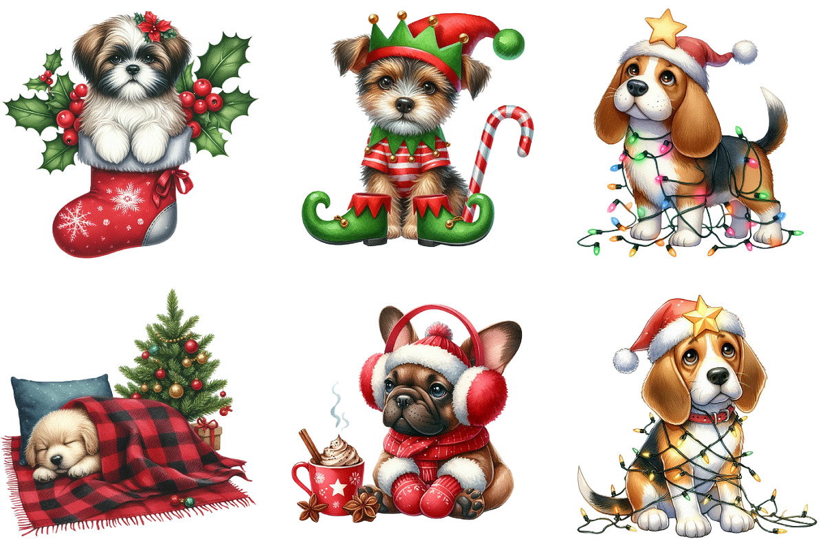Christmas Dog Clipart, an Illustration by DreamArtGraphic (Photo 2 of 6)
