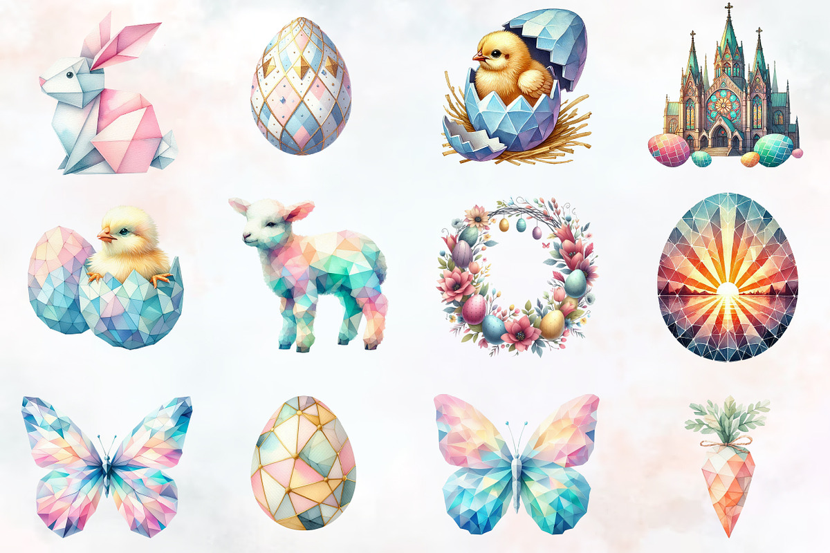 Mega Geometric Pastel Easter Clipart, an Illustration by RobertsArt (Photo 3 of 7)