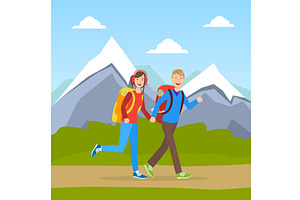 Family Couple Hiking on Nature, a Sport Illustration by TopVectors
