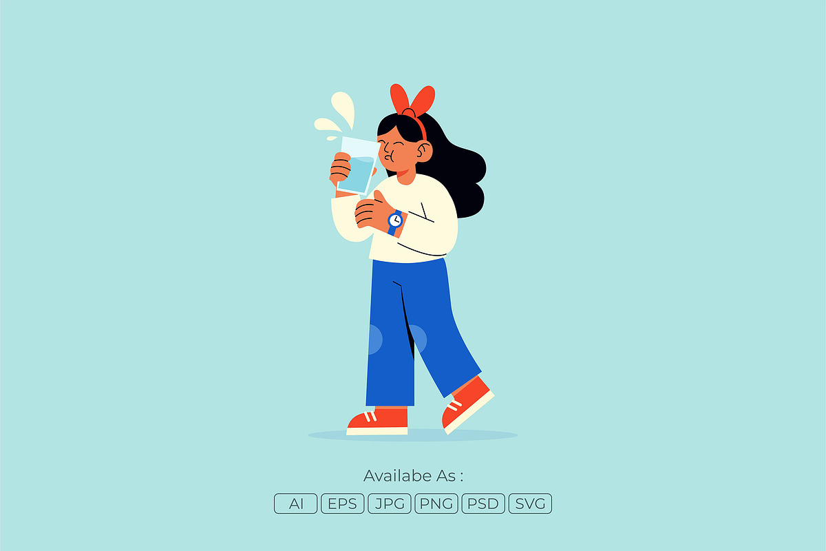 Girl Hydration Healthy Habit, a Person Illustration by Partikusi Design (Photo 2 of 3)