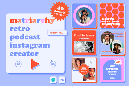 Matriarchy Canva Retro Podcast Insta, a Social Media Template by Luna Studio
