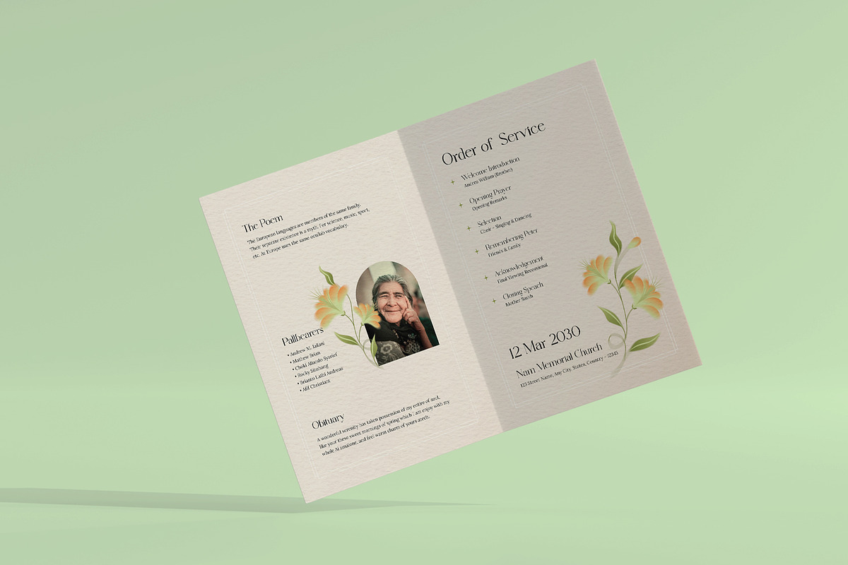 White Simple Minimal Funeral Program, a Brochure Template by Neermana (Photo 3 of 4)
