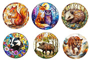 Round Stained Glass Forest Animals, an Illustration by CreationArt (Thumbnail 3 of 5)