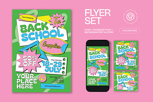 Back To School Supplies Flyer, a Flyer Template by graphicook