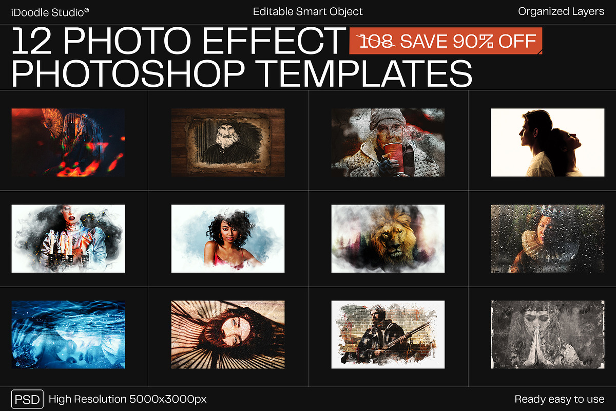 12 Photo Effect Templates, a Layer Style Add-On by iDoodle Studio (Photo 1 of 6)