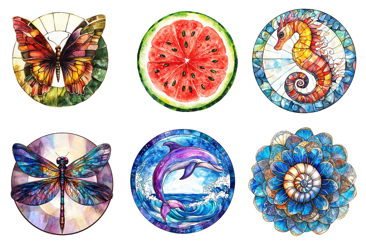 Round Stained Glass Summer Clipart, an Illustration by CreationArt (Photo 5 of 5)