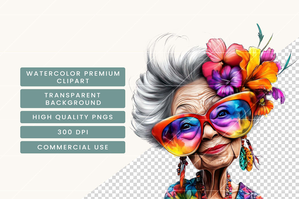 Watercolor Old Lady Quirky Clipart, a Person Illustration by BusyDaydesign (Photo 6 of 8)