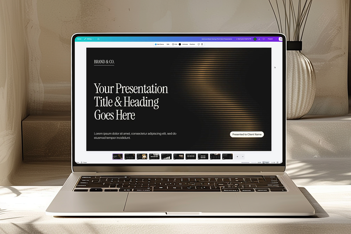 Gold and Black Startup Pitch Deck, a Presentation Template by Creatif Foundry (Photo 2 of 7)