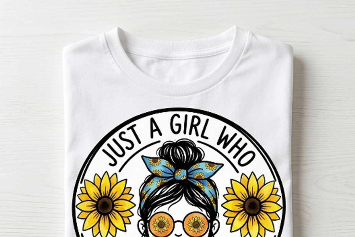 Just A Girl Who Loves Sunflowers PNG, a Shirt Mockup by Vector Stall (Photo 8 of 15)