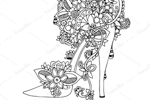 Doodle Female Shoes Flowers.