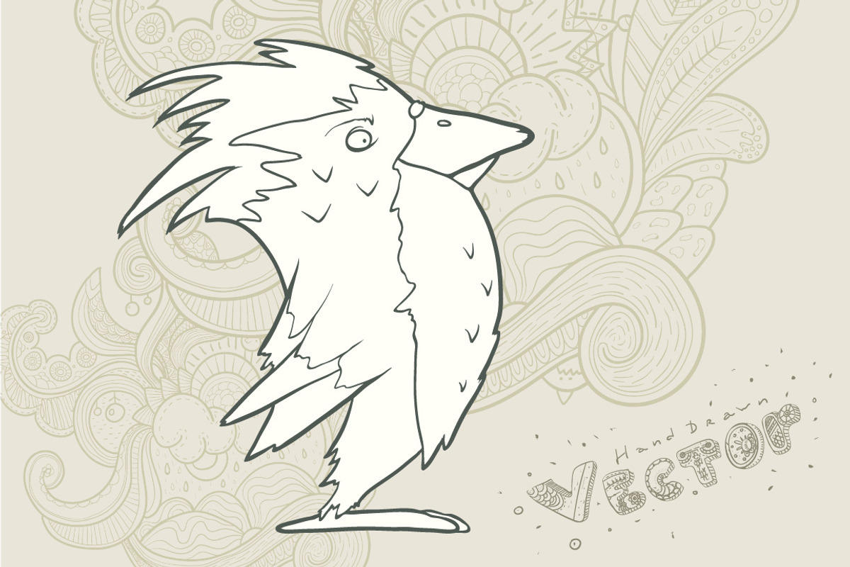 Hand drawn vector retro cartoon bird, a Decorative Illustration by Andrew Bzh.
