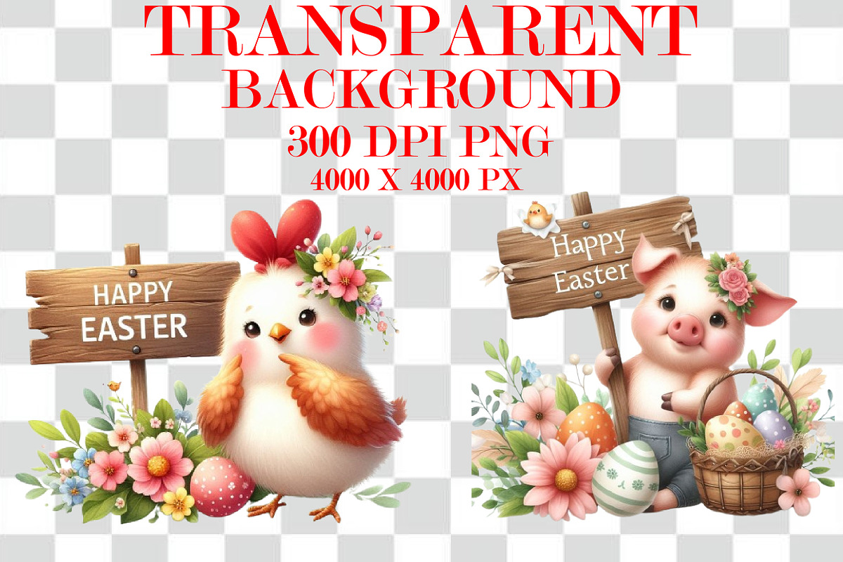 Happy Easter Animals Sublimation, a Seasonal Illustration by Craft Nest (Photo 4 of 5)