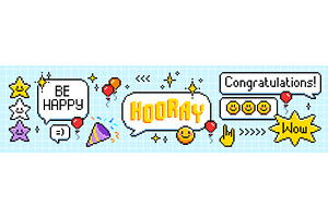Pixel speech bubbles and icons set, an Illustration by art PVP - market