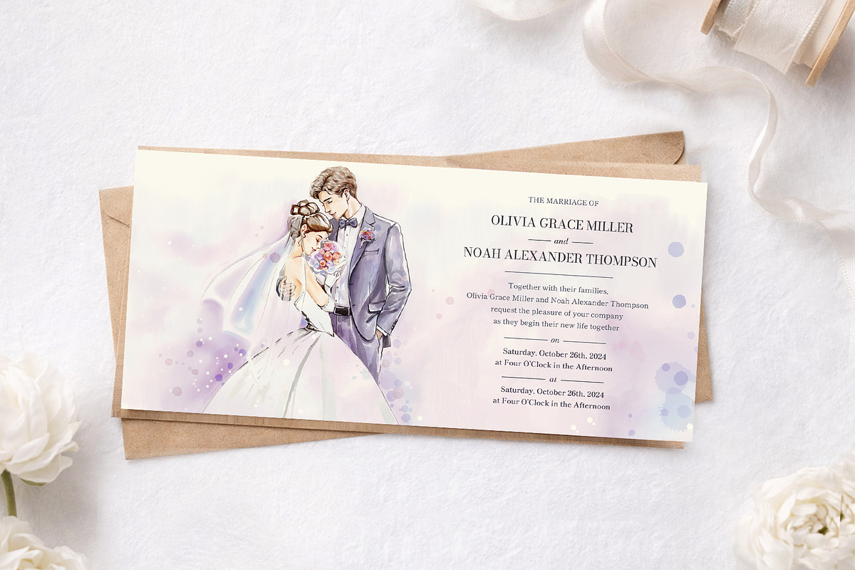Watercolor Wedding Invite Set, a Marketing Template by Elena Naumchenkova (Photo 4 of 4)