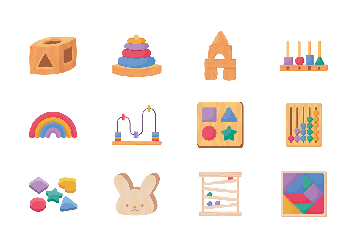 Wooden Toys Icons Set