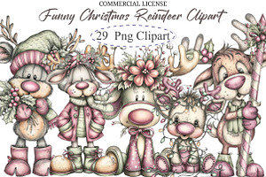 Funny Christmas Reindeer Clipart, an Illustration by designcity5
