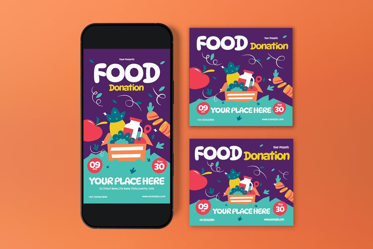 Purple Food Donation Flyer Set, a Flyer Template by graphicook (Photo 5 of 6)