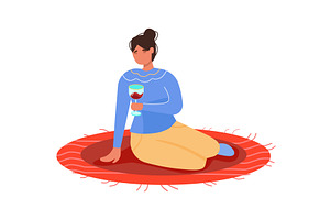 Woman relax drinking wine sitting on, a Person Illustration by vectorpointstudio