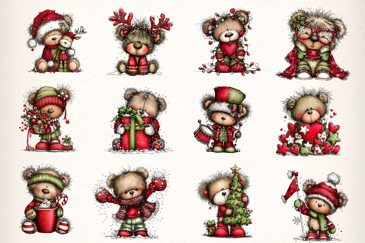 Christmas Teddy Bear Clipart, an Illustration by Dream Creation (Photo 3 of 7)