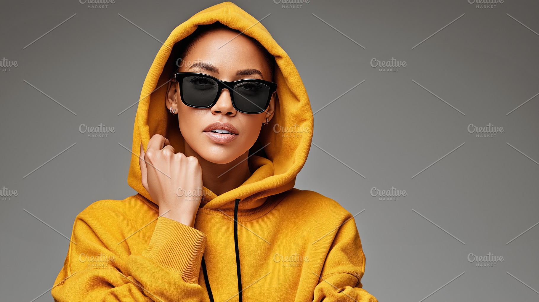 Fashionable woman in yellow hoodie, a Beauty & Fashion Photo by MistyDay
