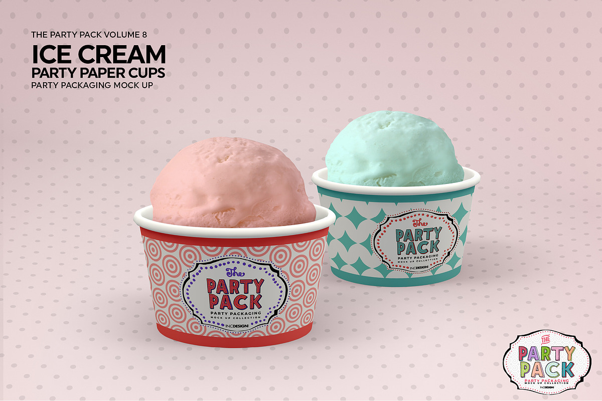 Party Ice Cream Paper Cup Mockup, a Cups & Container Mockup by INCDesign (Photo 6 of 7)
