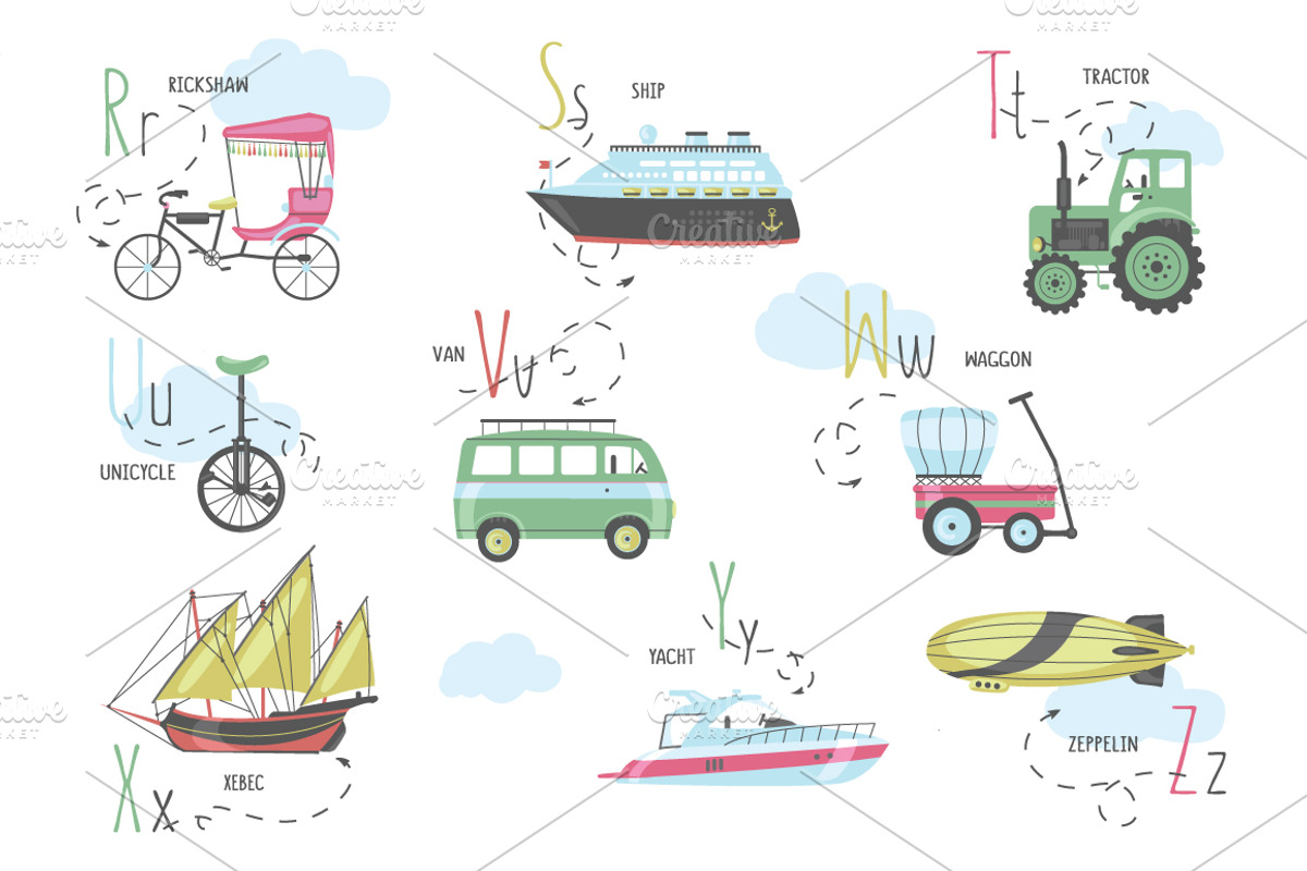 Vector A-Z transport alphabet, an Education Illustration by narinadraban (Photo 3 of 22)