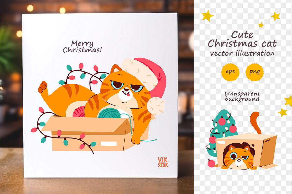 Christmas Cat illustrations, an Animal Illustration by vik.stock (Photo 4 of 4)