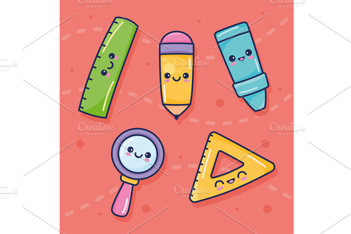 five school supplies icons, an Object Illustration by studiogstock