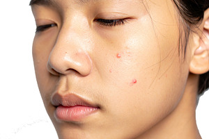 Young person with pimples on his cheek, a Person Photo by DanFLCreativo