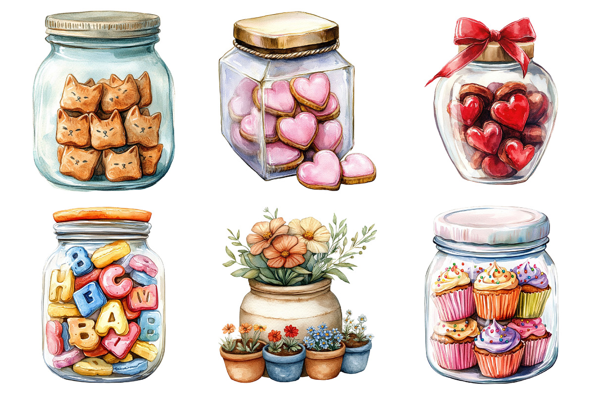 Watercolor Cookies Jars Clipart, an Illustration by Daily.Designs (Photo 5 of 5)